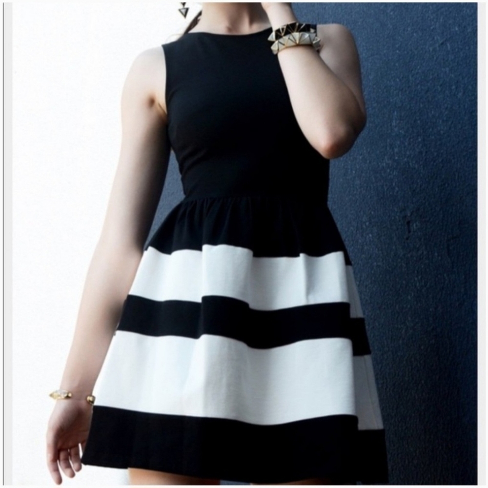 Bar III black white striped dress size S